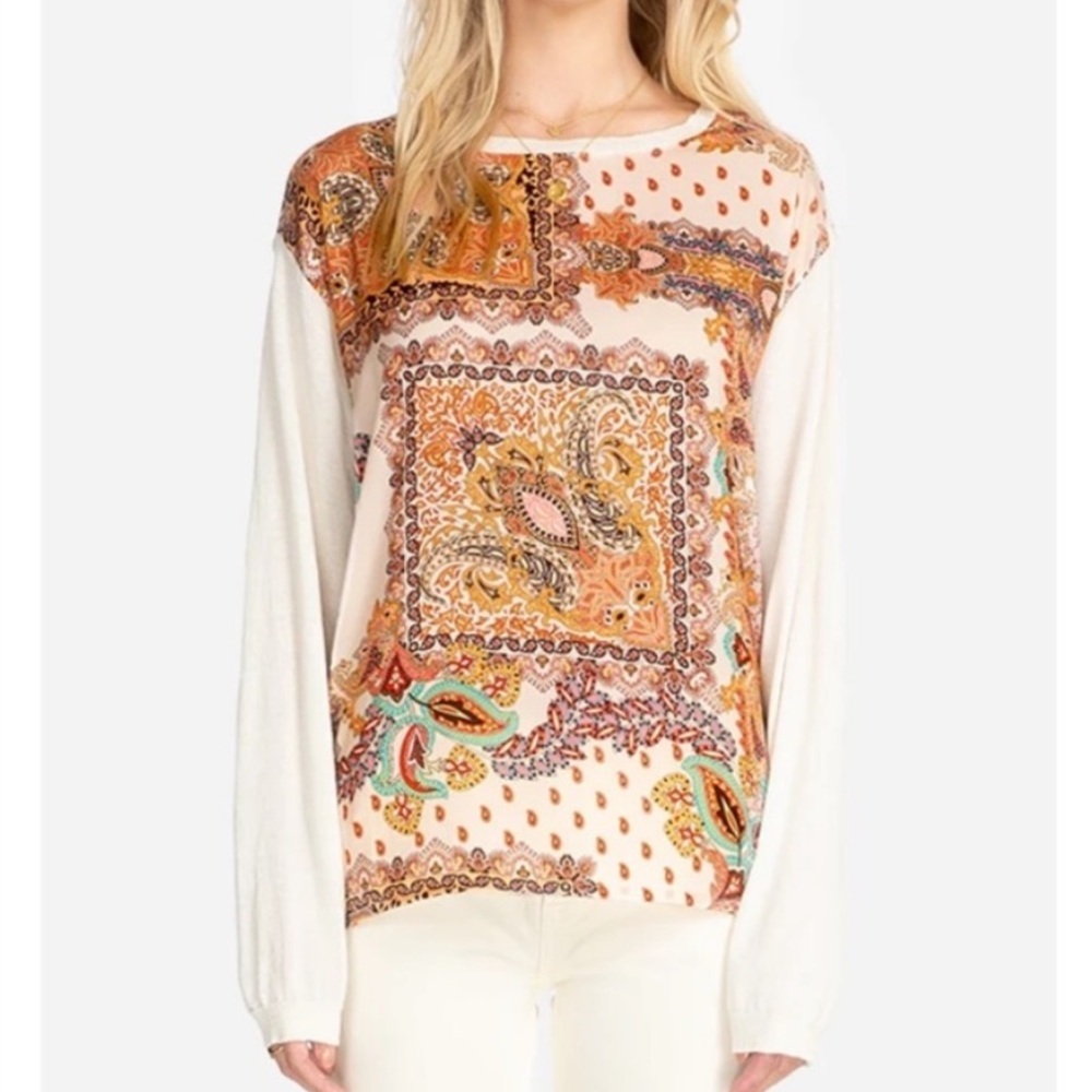 Johnny Was Boho Elodie Scarf Front Lightweight Pullover Top Silk Cashmere Large - Picture 12 of 15